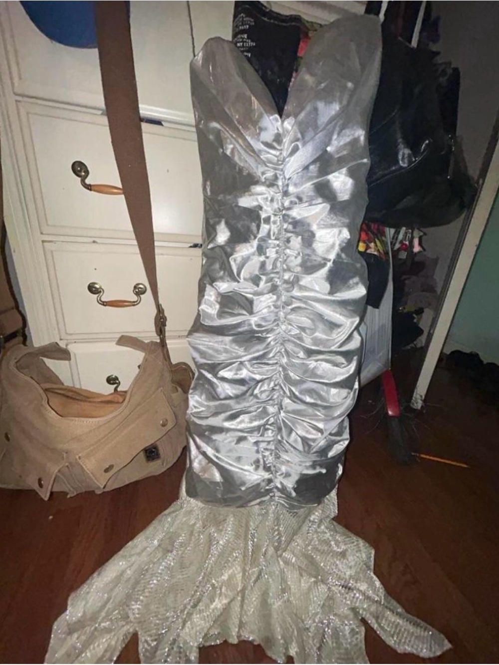 Zum Zum by Niki Livas Silver Ruched Mermaid Prom Dress